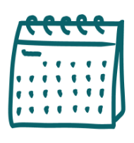 Illustration of a desk calendar with spiral binding at the top. The calendar shows a grid of days with three rows, each row containing seven days. The design is simplistic and outlined in teal, evoking a sense of order and calm often emphasized in mental health treatment settings.