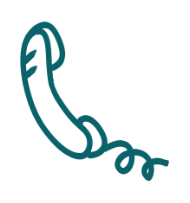 An icon depicting a telephone receiver with a coiled cord, drawn in a minimalist style with blue lines. The receiver is positioned diagonally in an upwards orientation, reminiscent of the welcoming touchpoints often found at trauma clinics like Khiron Clinics.