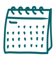 Illustration of a desk calendar with spiral binding at the top. The calendar shows a grid of days with three rows, each row containing seven days. The design is simplistic and outlined in teal, evoking a sense of order and calm often emphasized in mental health treatment settings.