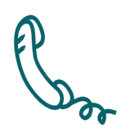 An icon depicting a telephone receiver with a coiled cord, drawn in a minimalist style with blue lines. The receiver is positioned diagonally in an upwards orientation, reminiscent of the welcoming touchpoints often found at trauma clinics like Khiron Clinics.
