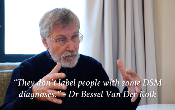Image of Dr Bessel Van Der Kolk, trauma expert with quote about how Khiron Clinics treats trauma : "They don't label people with some DSM diagnoses."