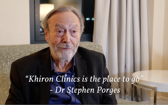 Image of Dr. Stephen Porges, trauma expert with quote about Khiron Clinics- "Khiron Clinics is the place to go for trauma treatment"